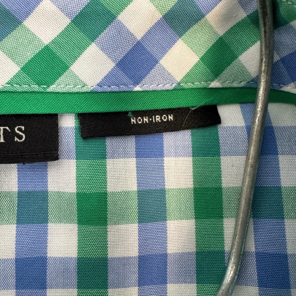 Talbots Womens 18 Gingham Sleeveless Button Down Shirt Scallop Trim Green Blue - Picture 10 of 13